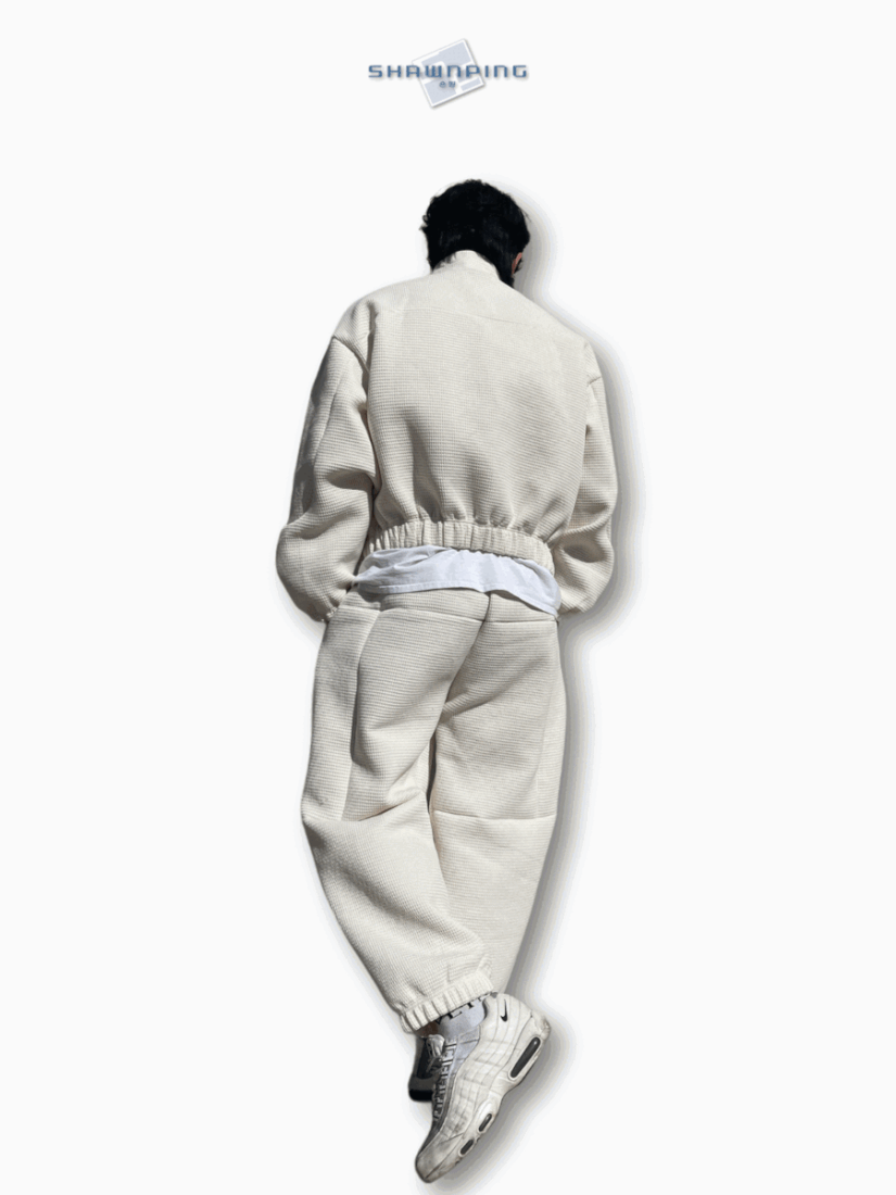 벌룬핏 모직 자켓 투웨이 집업 와이드팬츠 셋업 오버핏 유니섹스 백아이보리 블랙 Balloon Woolen Jacket & Pants Set-up