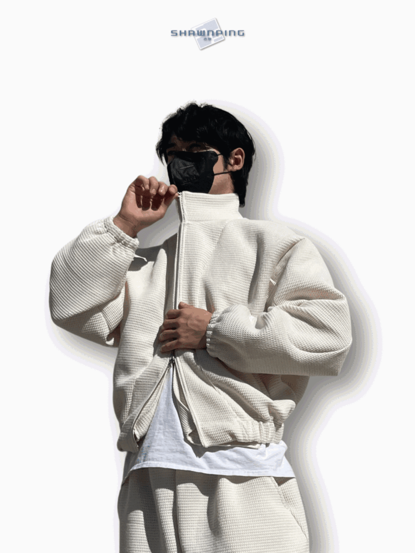 벌룬핏 모직 자켓 셋업 투웨이 집업 오버핏 유니섹스 백아이보리 블랙 Balloon Woolen Jacket