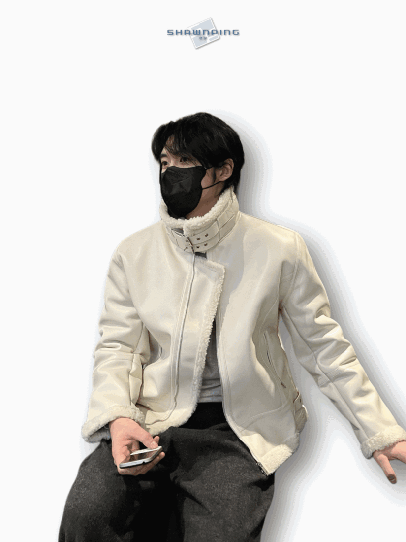 캐쥬얼 레더 무스탕 자켓 아이보리 Casual Shearling Jacket Mustang