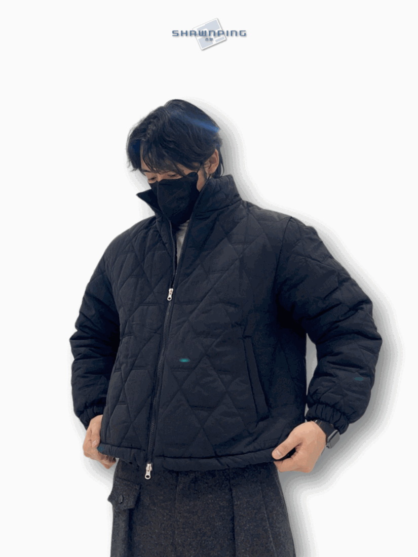 다이아몬드 퀄팅 숏패딩 투웨이 집업 패딩자켓 블랙 Diamond Quilting 2way Zipup Padding Jacket