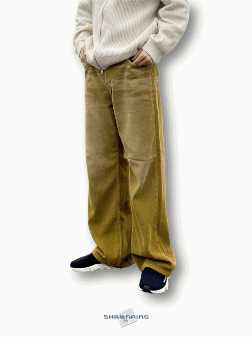 와이드 골덴 바지 성형 엠보 켓 워싱 봄 코듀로이 팬츠 옐로우 Embo Washing Wide Corduroy Pants Yellow