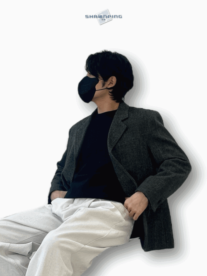 헤링본 3버튼 싱글카라 캐쥬얼 울 블레이져 자켓 차콜 Herringbone 3 Button Casual Blazer