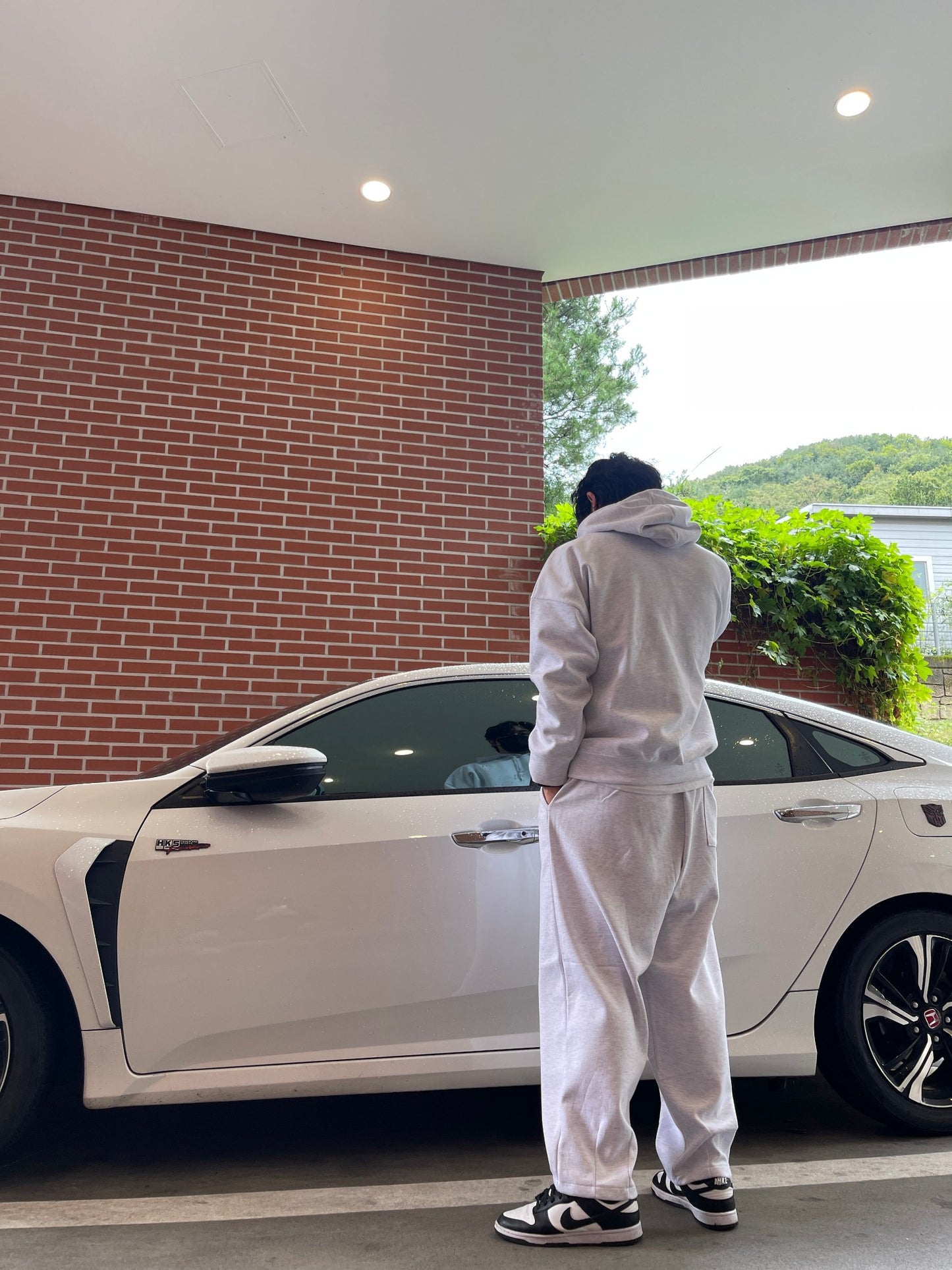 Overfit Hood T White melange