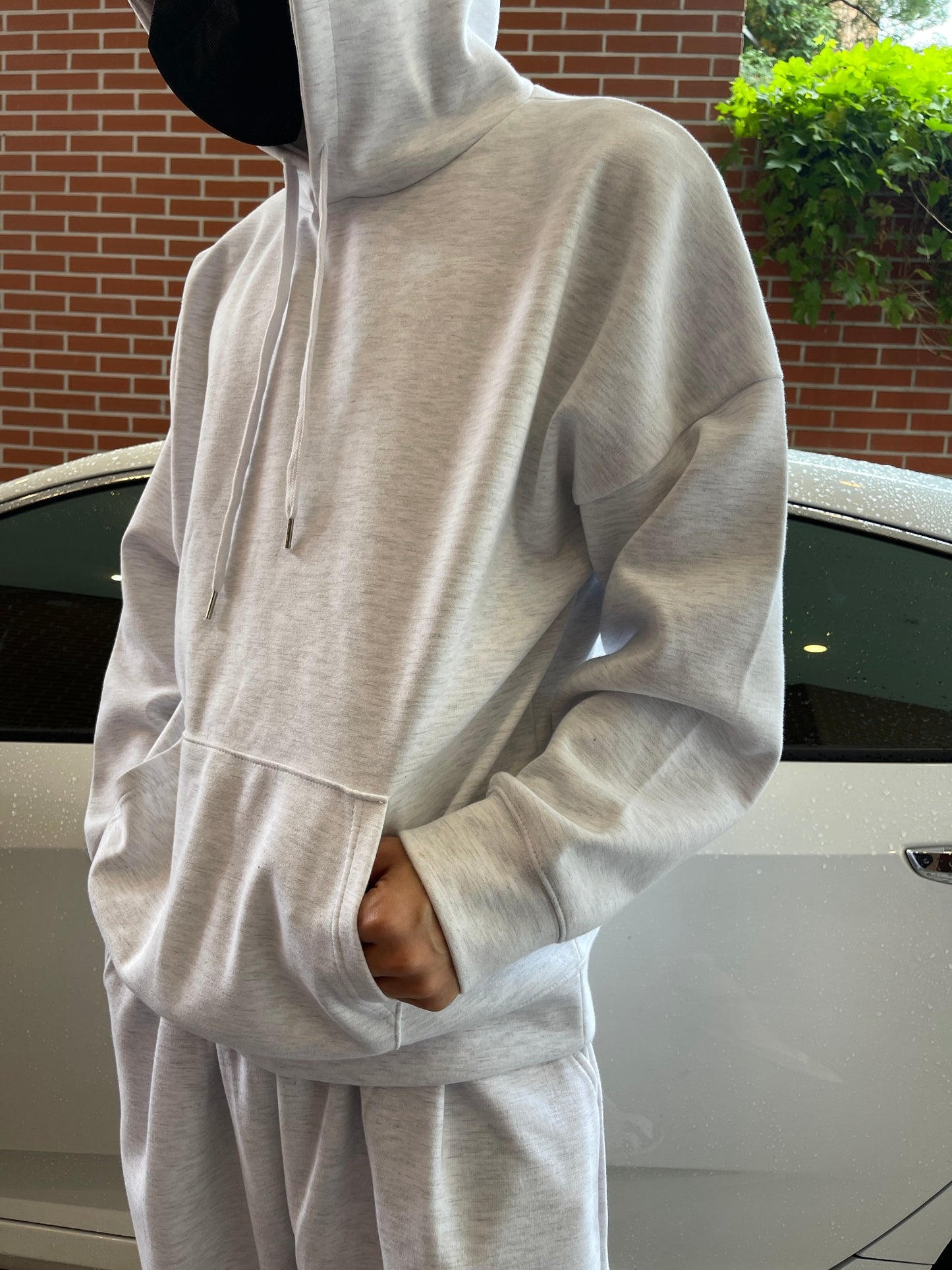 Overfit Hood T White melange