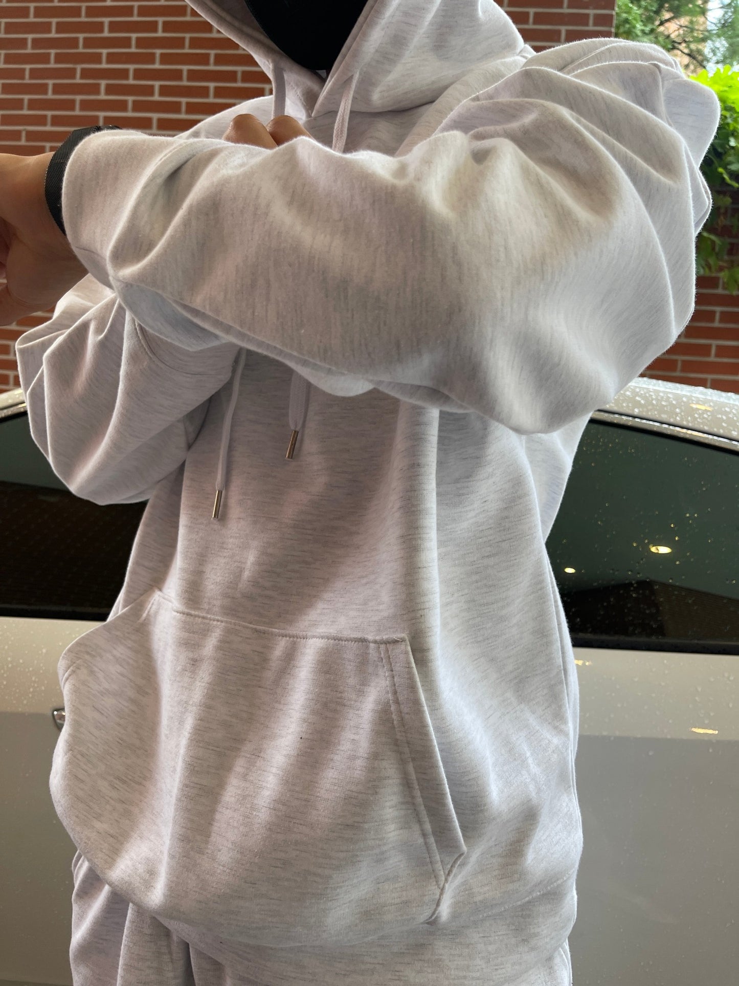 Overfit Hood T White melange