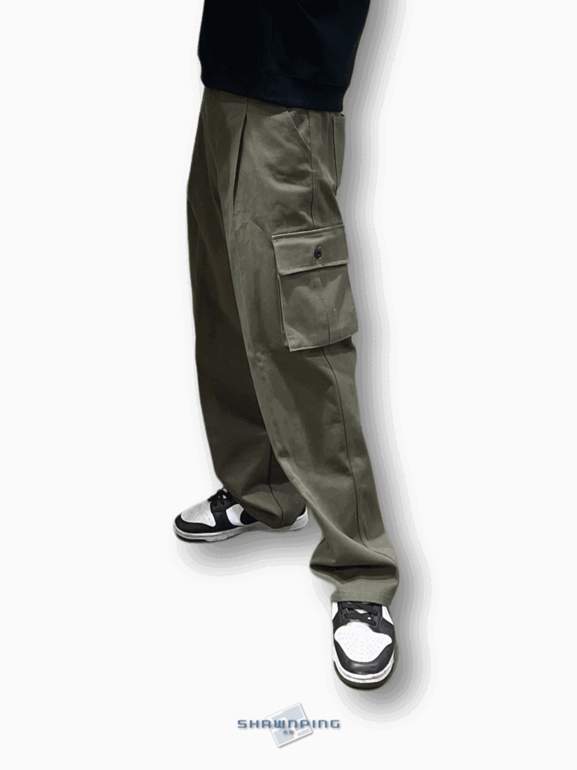 논페이드 와이드 카고 팬츠 로우코튼 카고바지 카키 Nonfaded Row Cotton Wide Cargo Pants
