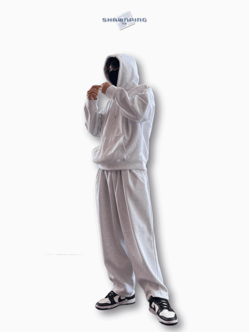 Overfit Hood T Wide Pants Setup white melange 오버핏 후드 세트 백메란지