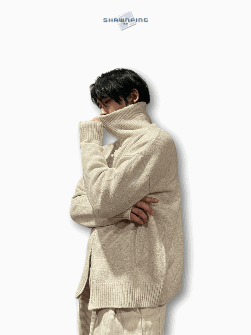 터틀넥 니트 폴라 투웨이 집업 하이넥니트 오트밀 Turtleneck Knit 2way Zipup