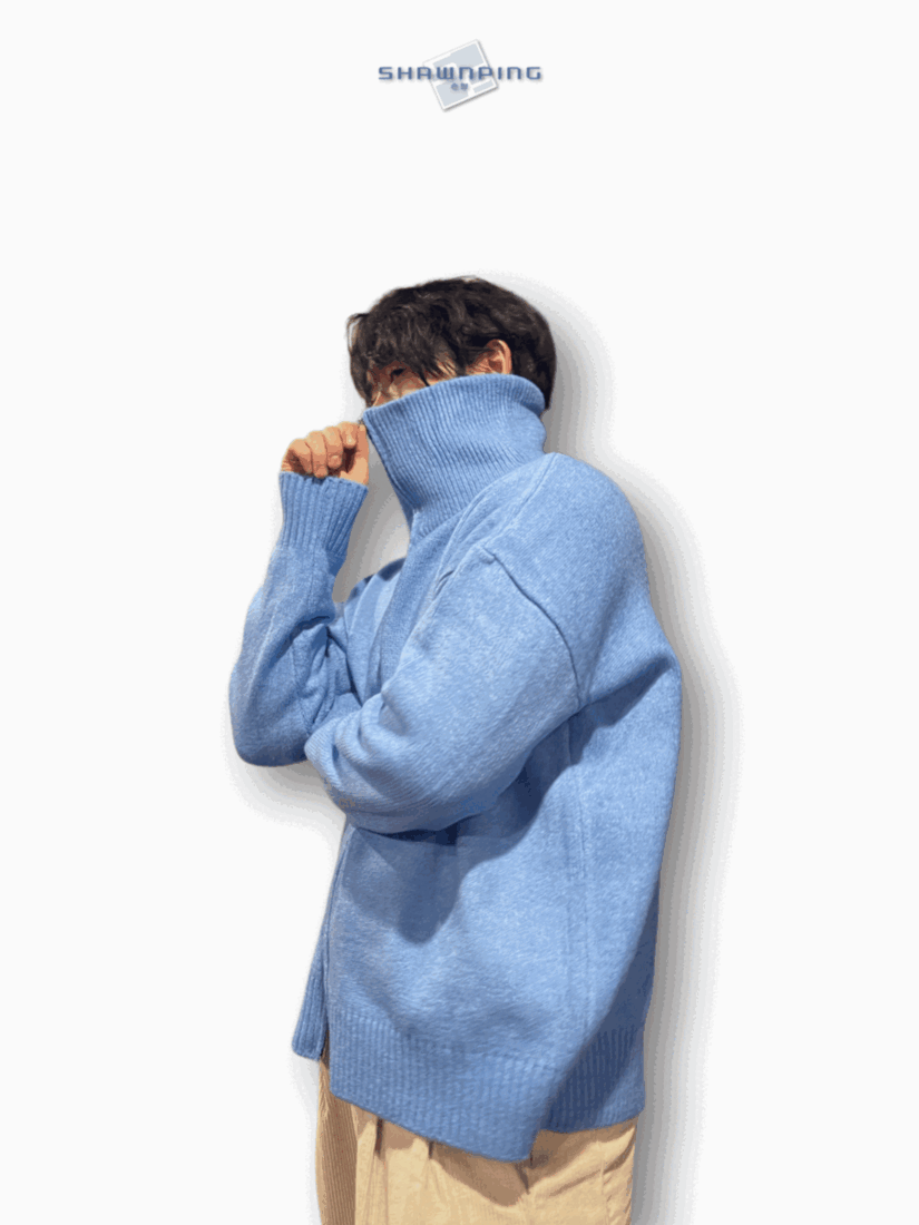 터틀넥 니트 폴라 투웨이 집업 하이넥니트 스카이블루 Turtleneck Knit 2way Zipup
