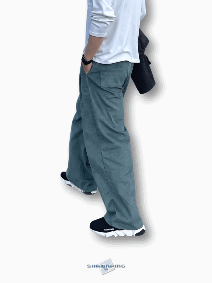 Two Tuck Balloon Corduroy Pants Bluish green