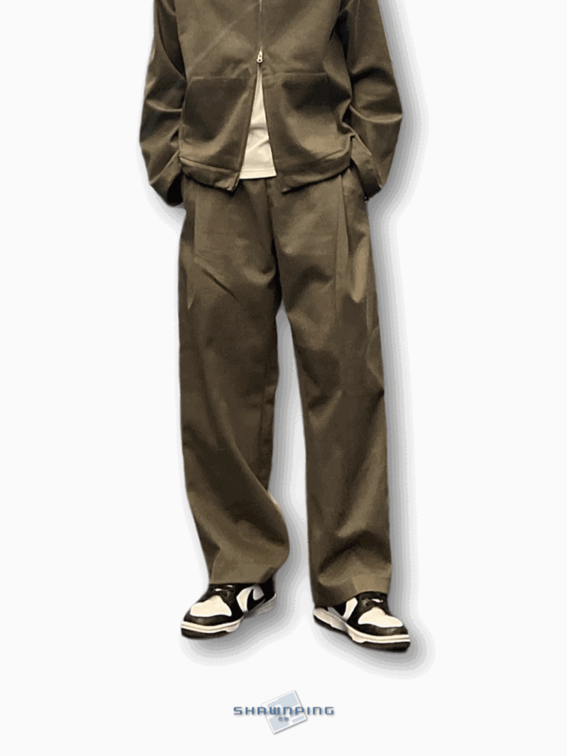 우븐 기모 원턱 와이드 팬츠 카키브라운 Woven Fleece Onetuck Wide Pants