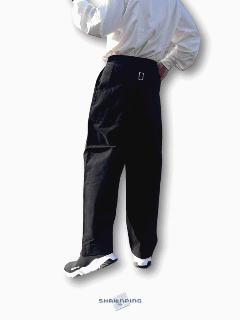 백 버클 퍼티그 와이드 팬츠 유니크 와이드바지 블랙 Back Buckle Fatigue Wide Pants Black