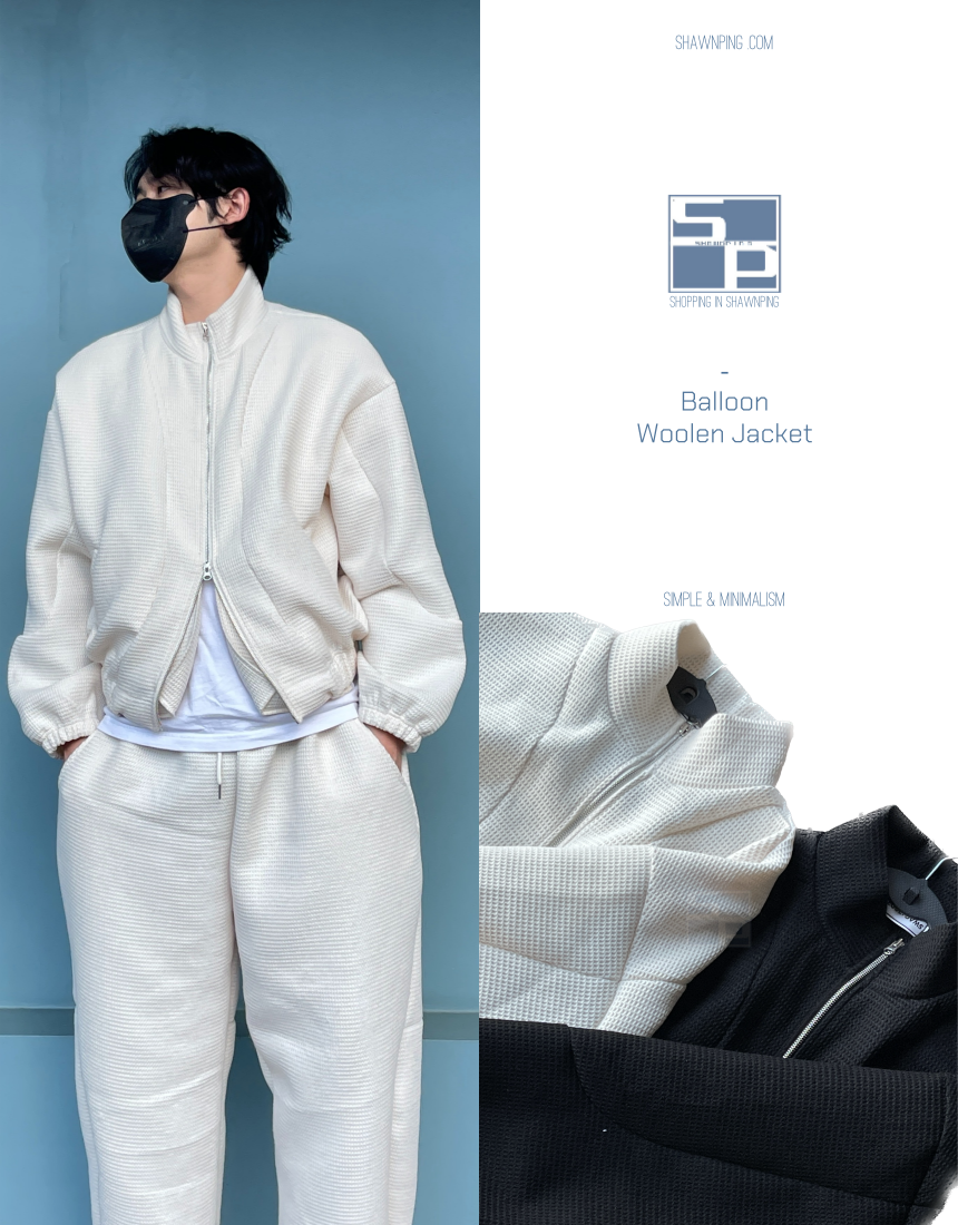 balloon woolen jacket white ivory black