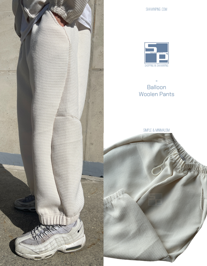 Balloon Woolen Jacket Pants Setup White ivory