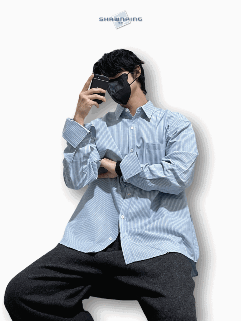 남자오버핏 스트라이프 셔츠 빅사이즈 벌룬핏 긴팔셔츠 소라 Big Cuffs Balloon Stripe Shirts Skyblue