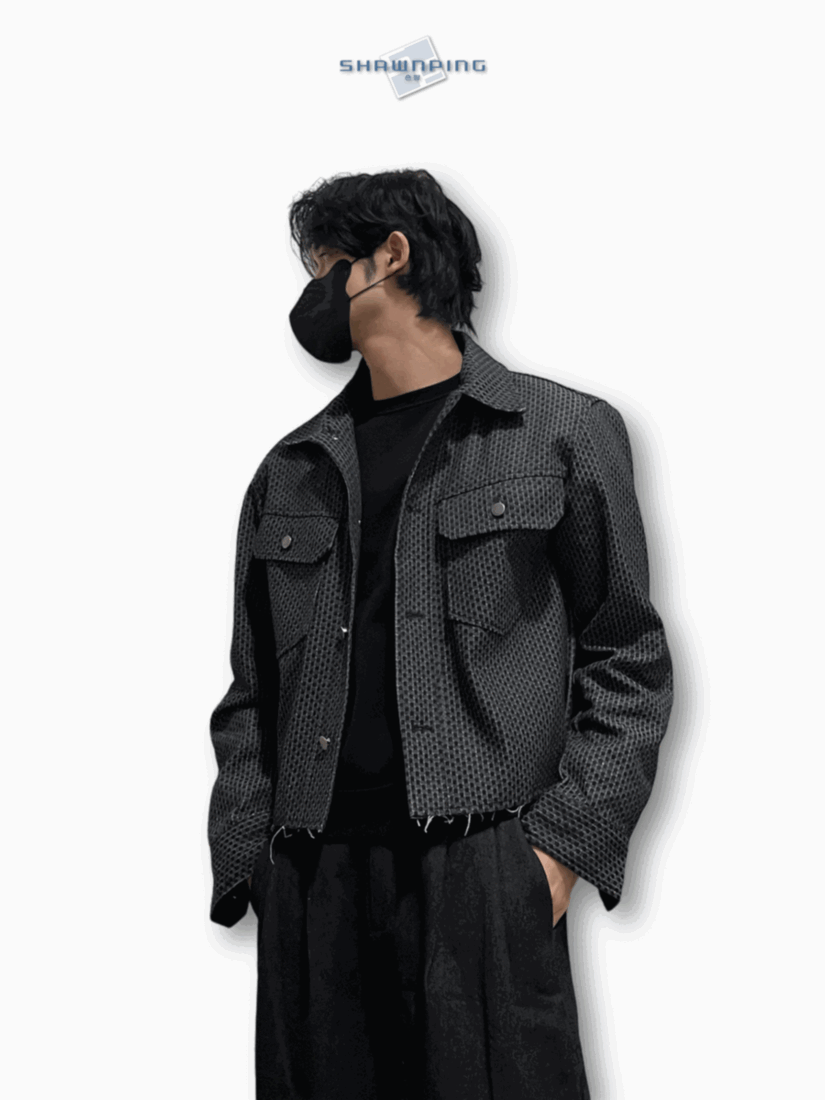 Crop Cutting Denim Jacket Black 남자데님자켓 밑단컷팅 크롭자켓 오버핏 흑청