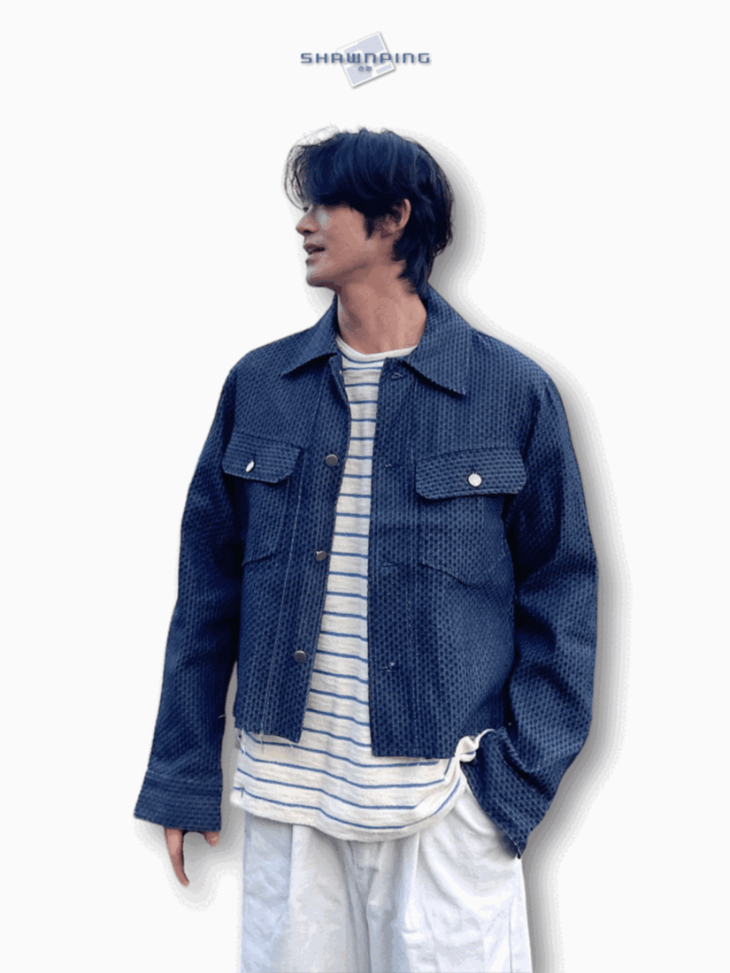 Crop Cutting Denim Jacket Dark blue 남자데님자켓 밑단컷팅 크롭자켓 오버핏 진청