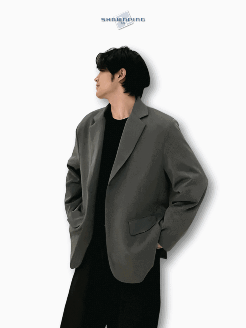 남자 싱글블레이저 오버핏 봄 미니멀룩 그레이 Daddy Single Blazer grey