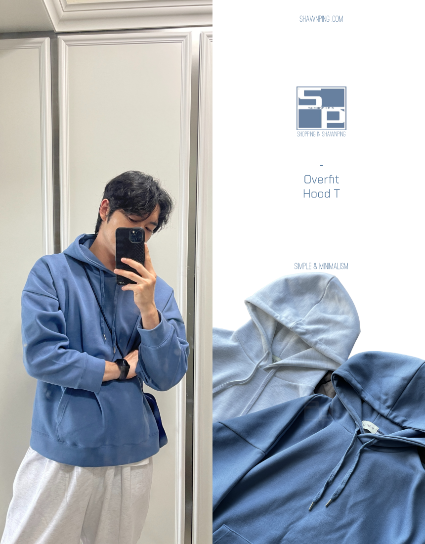 overfit hood t skyblue white melange