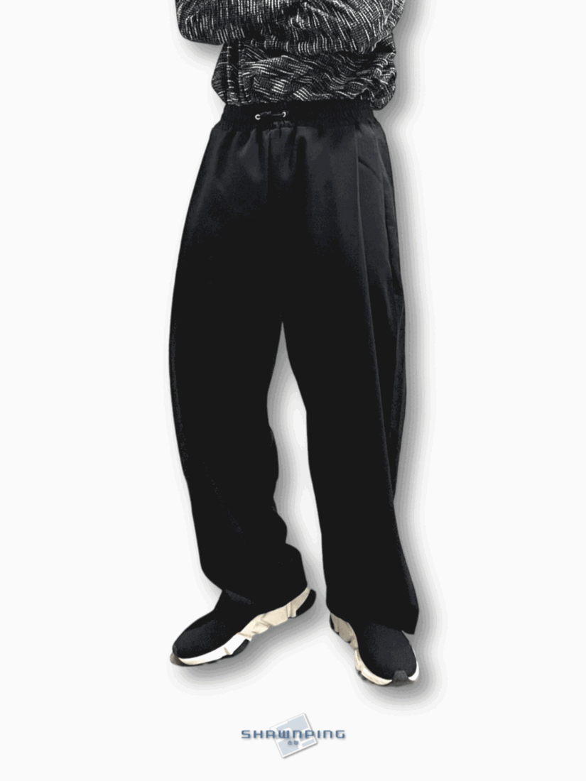남자와이드슬랙스 허리밴딩 핀턱 커플바지 미니멀룩 블랙 Pintuck Flow Slacks black