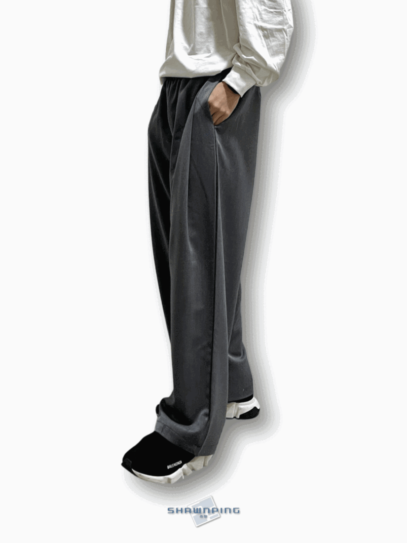 남자와이드슬랙스 허리밴딩 핀턱 커플바지 미니멀룩 그레이 Pintuck Flow Slacks grey