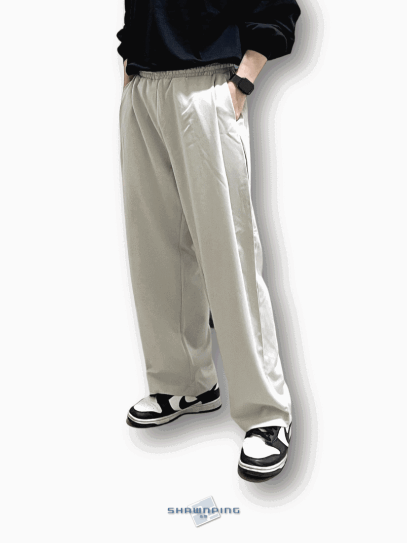 남자와이드슬랙스 허리밴딩 핀턱 커플바지 미니멀룩 아이보리 Pintuck Flow Slacks ivory