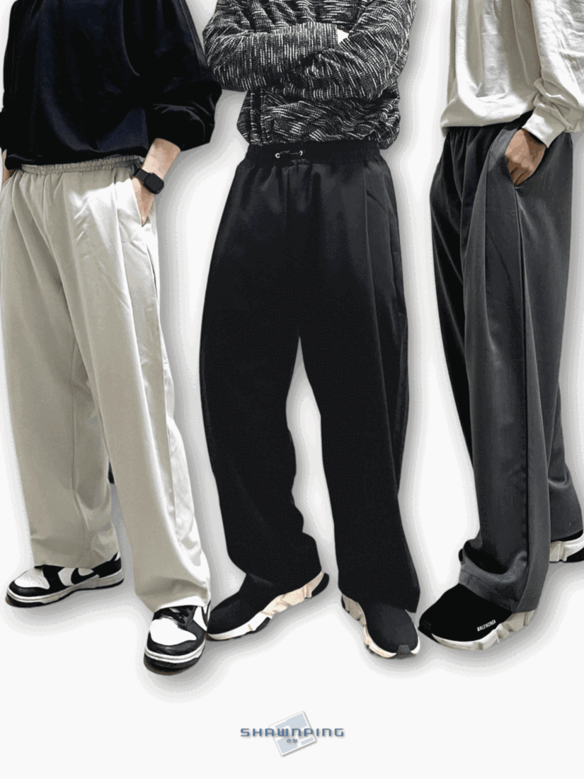 남자와이드슬랙스 허리밴딩 핀턱 커플바지 미니멀룩 아이보리 블랙 그레이 Pintuck Flow Slacks ivory black grey