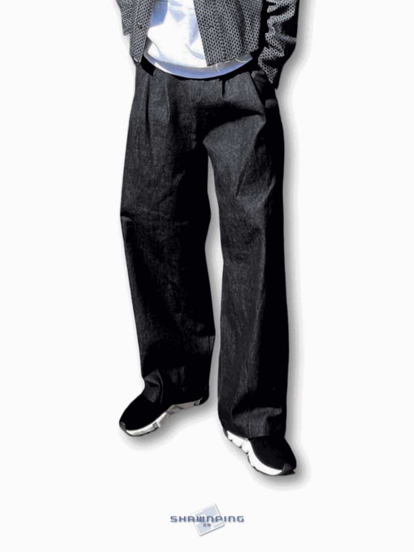 Two Tuck Balloon Denim Pants Black 남녀공용 와이드핏 투턱 밴딩 데님팬츠 미니멀룩 흑청