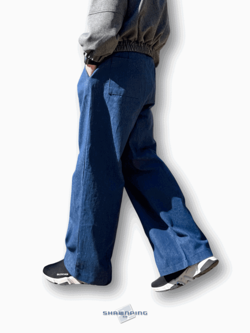 Two Tuck Balloon Denim Pants Blue 남녀공용 와이드핏 투턱 밴딩 데님팬츠 미니멀룩 중청