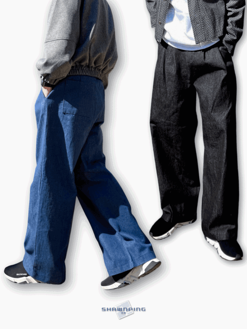 Two Tuck Balloon Denim Pants Blue Black 남녀공용 와이드핏 투턱 밴딩 데님팬츠 미니멀룩 중청 흑청