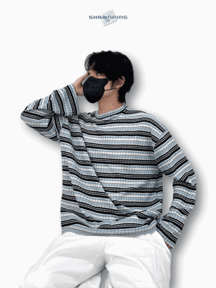 Unique Stripe Knit Black 스트라이프 니트티 봄 남자니트 루즈핏 오버핏 단가라니트 블랙