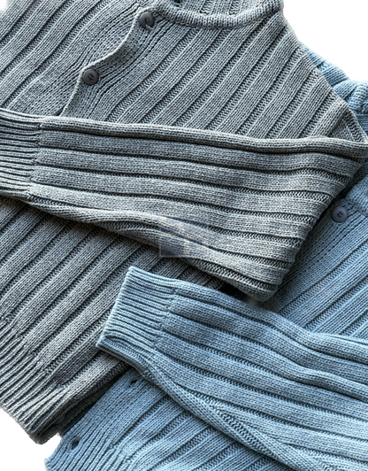 Ribbed Wool Cardigan Jacket Gray