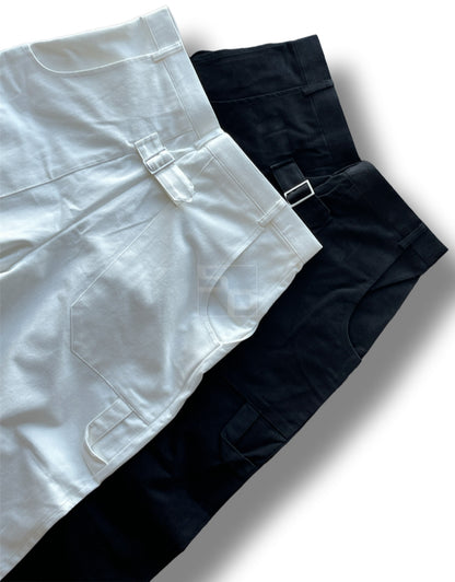 Back Buckle Fatigue Wide Pants White