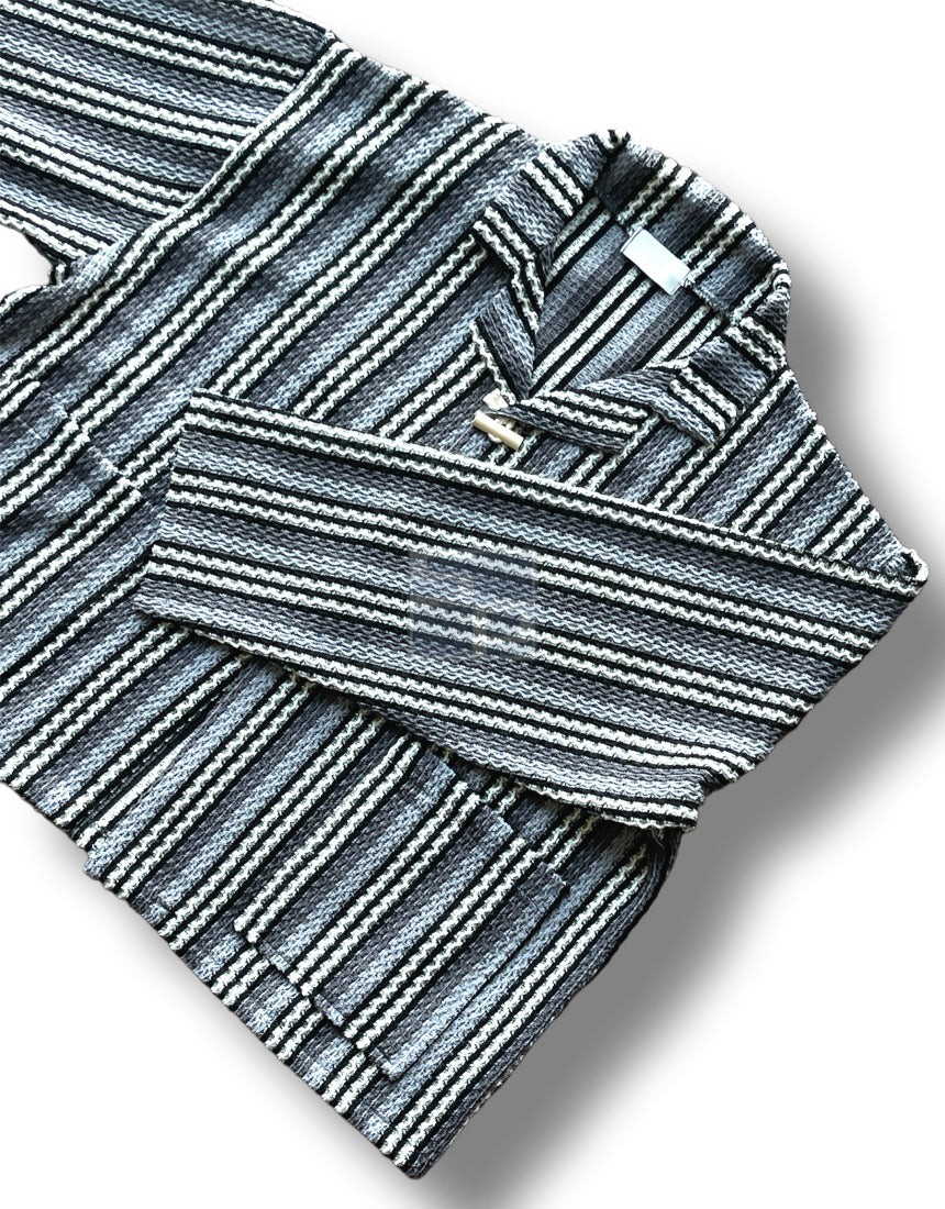 Toggle Stripe Knit Cardigan Black