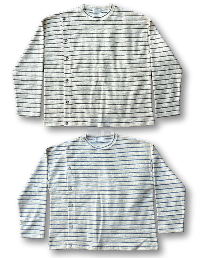 Button Stripe T-shirt Blue