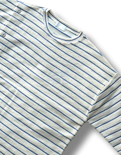 Button Stripe T-shirt Blue