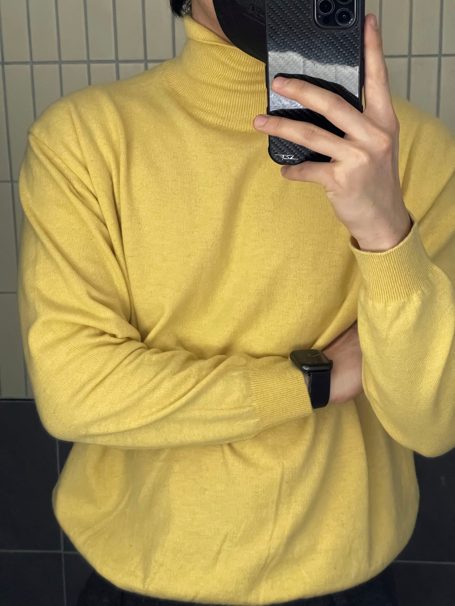 Cashmere Slit Turtleneck Sweater Yellow
