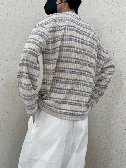 Unique Stripe Knit Grey 스트라이프 니트티 봄 남자니트 루즈핏 오버핏 단가라니트 그레이