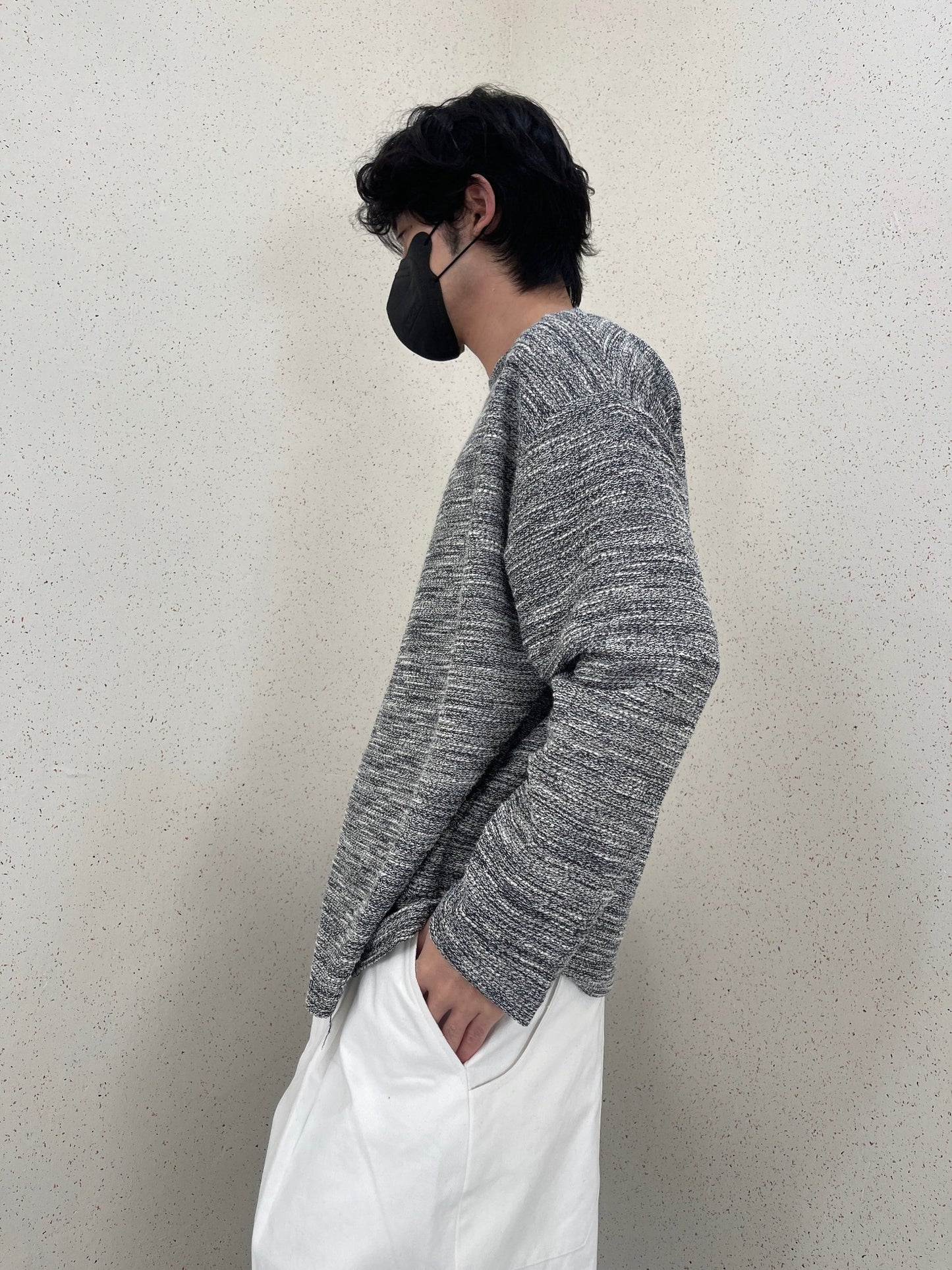 Rough Tweed Knit Grey 트위드 오버핏 긴팔티 루즈핏 남자 봄 니트 그레이