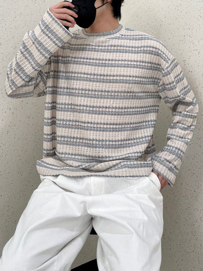 Unique Stripe Knit Grey 스트라이프 니트티 봄 남자니트 루즈핏 오버핏 단가라니트 그레이
