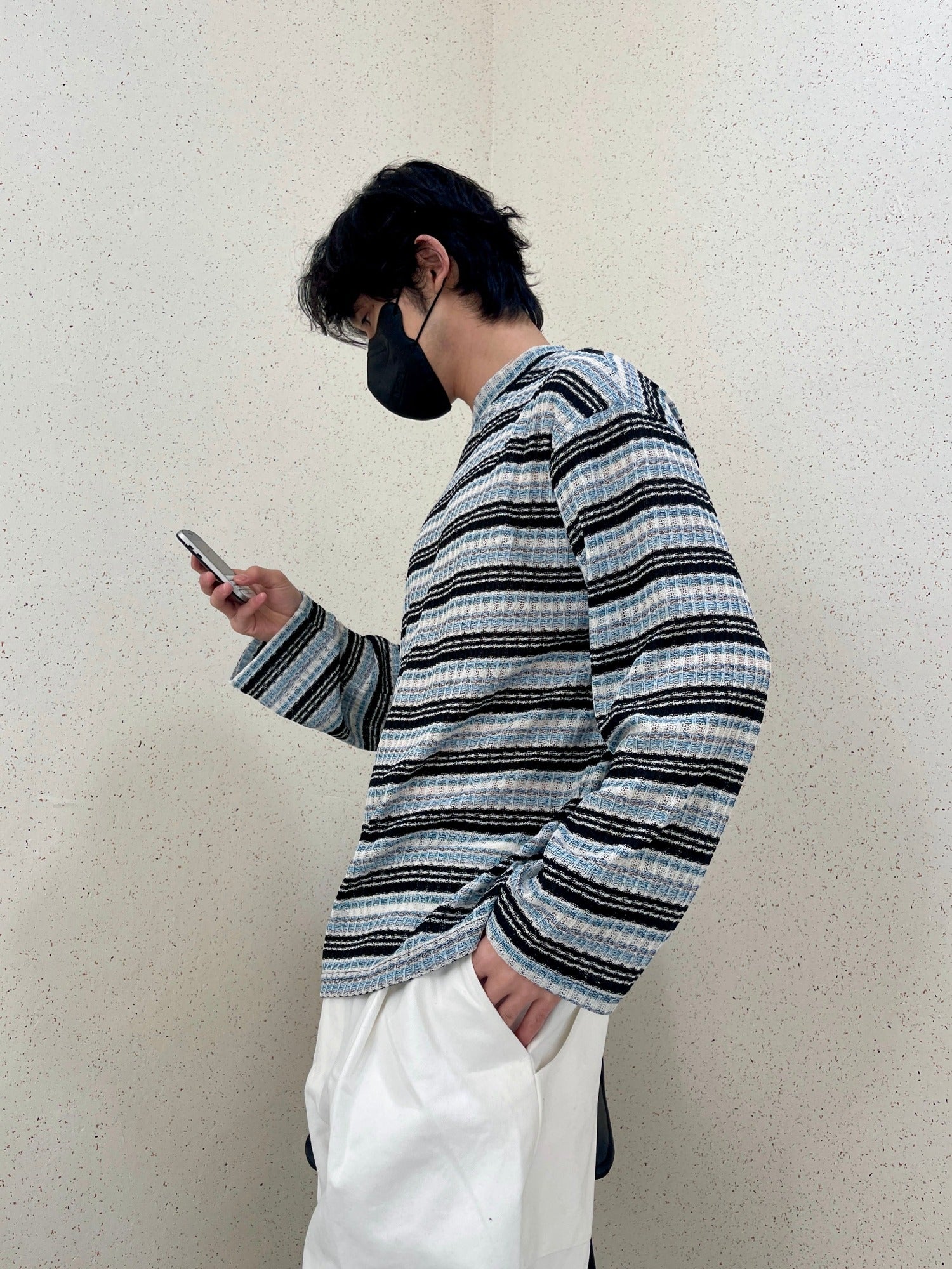 Unique Stripe Knit Black 스트라이프 니트티 봄 남자니트 루즈핏 오버핏 단가라니트 블랙