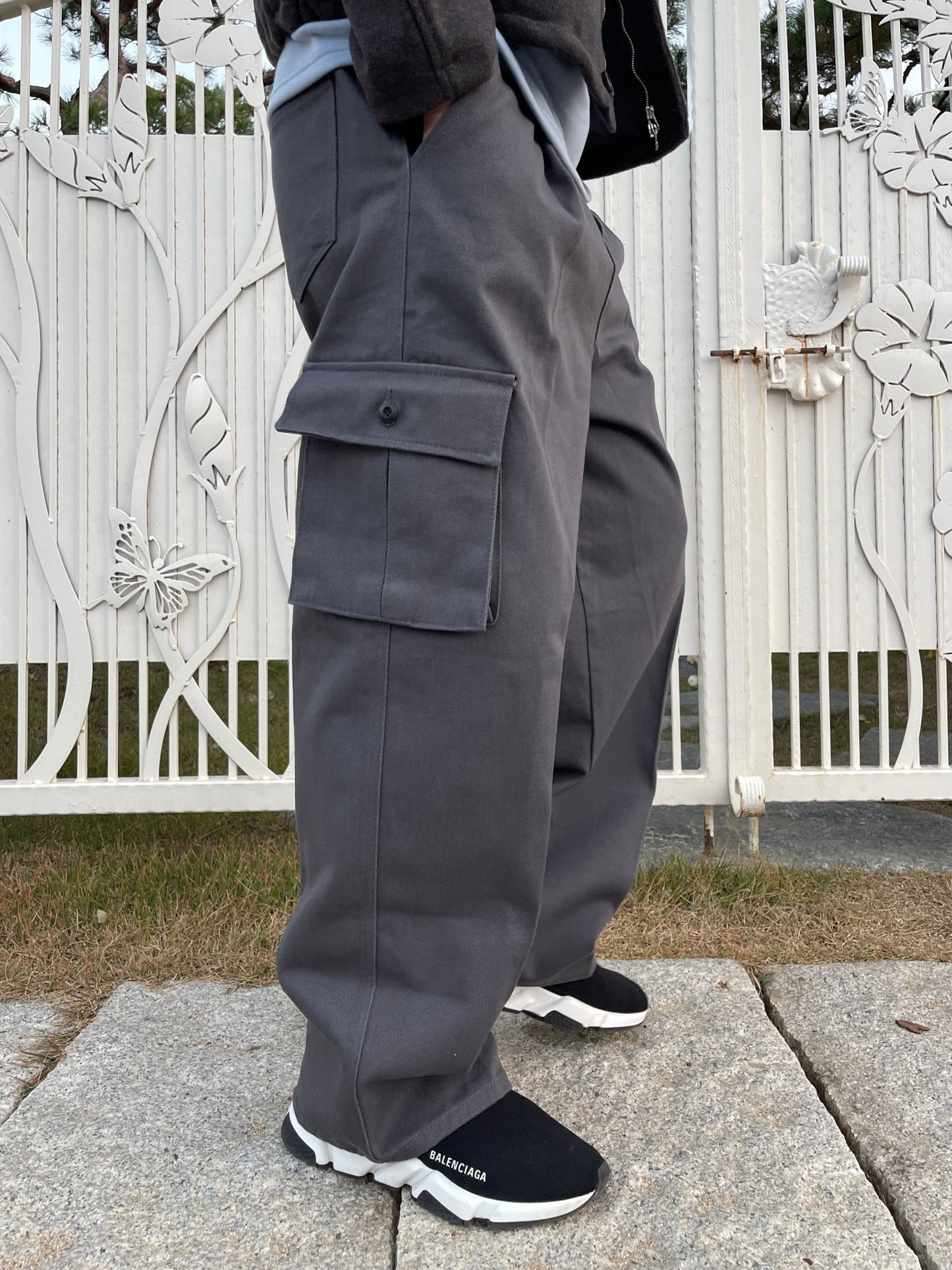 Nonfaded Row Cotton Wide Cargo Pants Charcoal