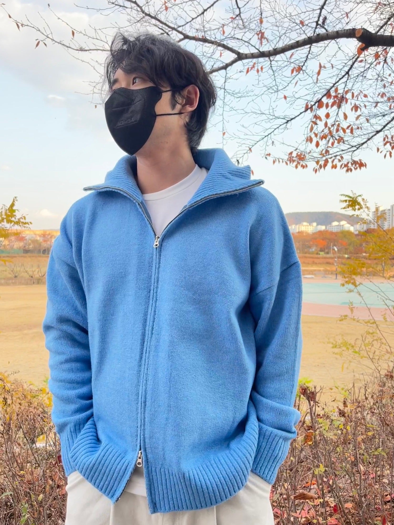 Turtleneck Knit 2way Zipup Skyblue