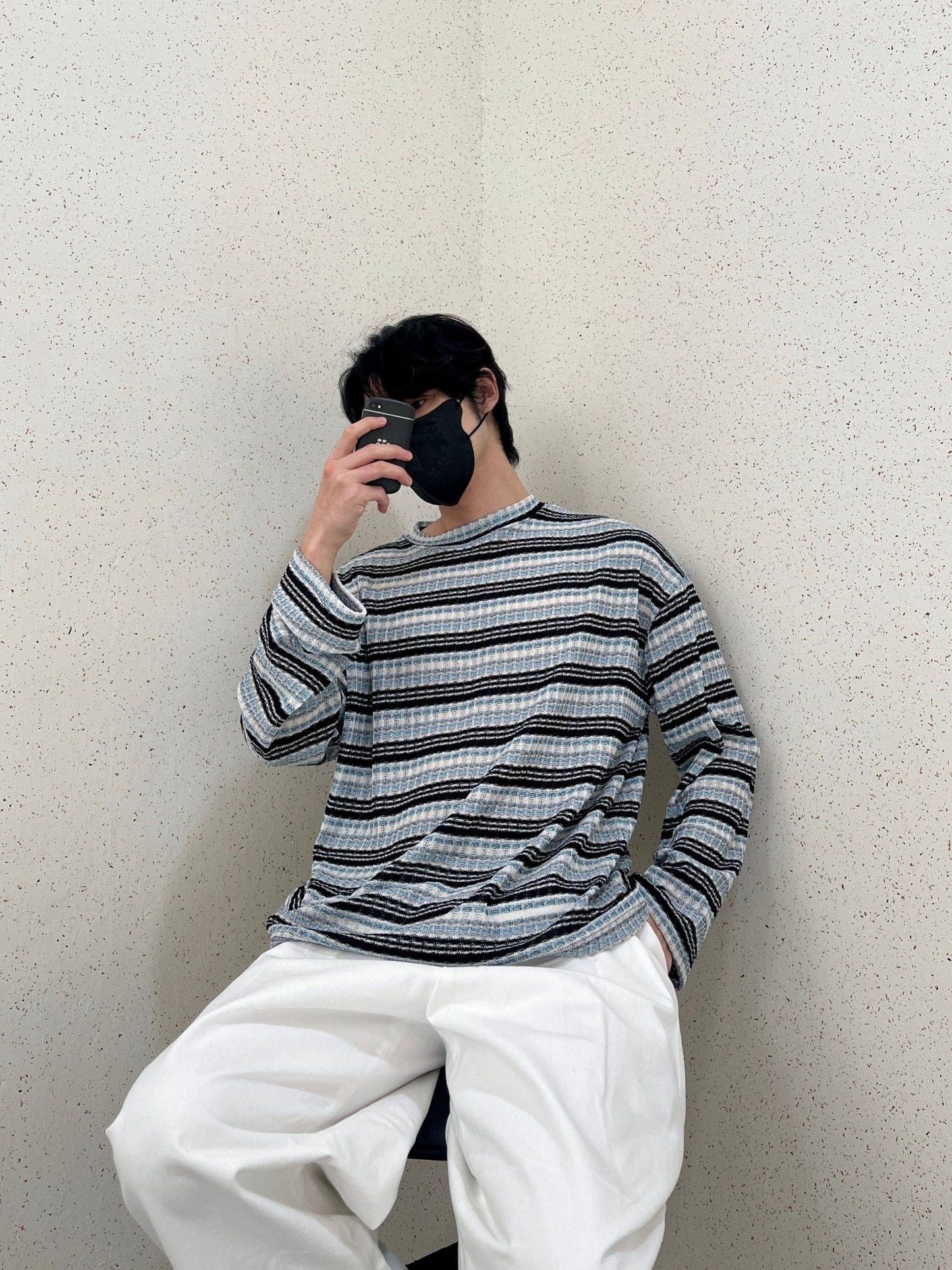 Unique Stripe Knit Black 스트라이프 니트티 봄 남자니트 루즈핏 오버핏 단가라니트 블랙
